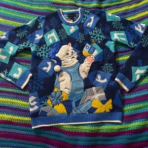 Hanukkah Cat Holiday Winter Ugly Sweater Blizzard Bay Men’s Medium M NWT Gifttag